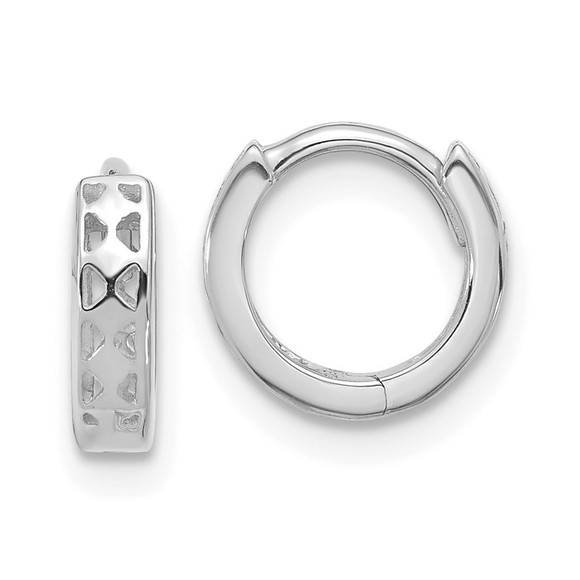 14k White Gold Cut-out Design Hinged Hoop Earrings 8 L x 4...